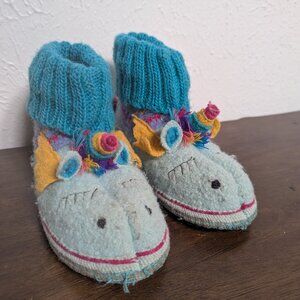 Garnet Hill Boiled Wool Unicorn Slippers, Size 12